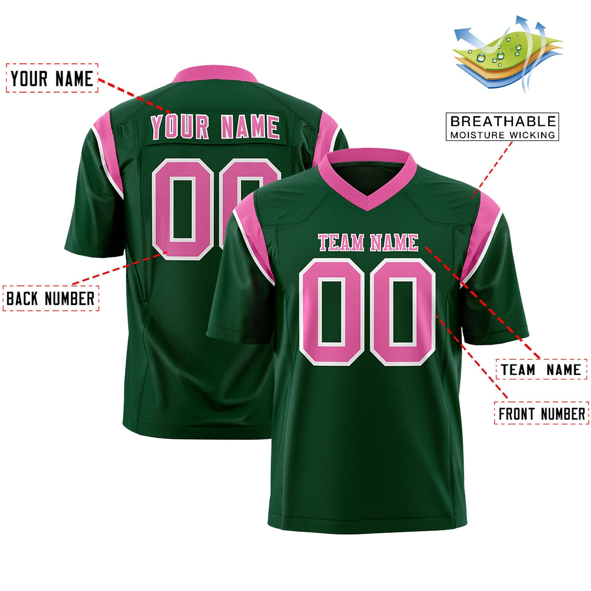 Custom Green Pink Personalized Shoulder Cut Two-Tone Authentic American Football Jersey