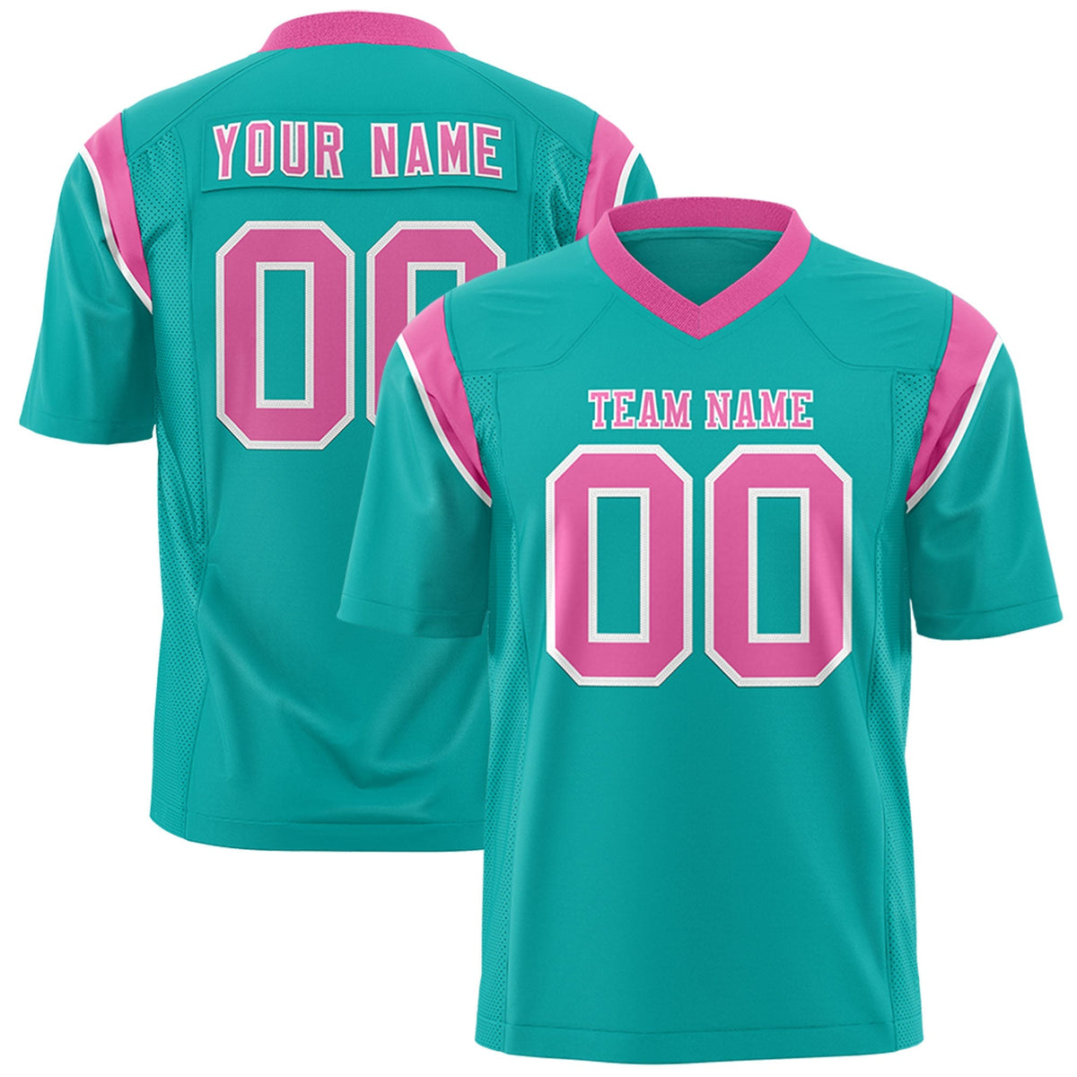 Custom Aqua Pink Personalized Shoulder Cut Two-Tone Authentic American Football Jersey