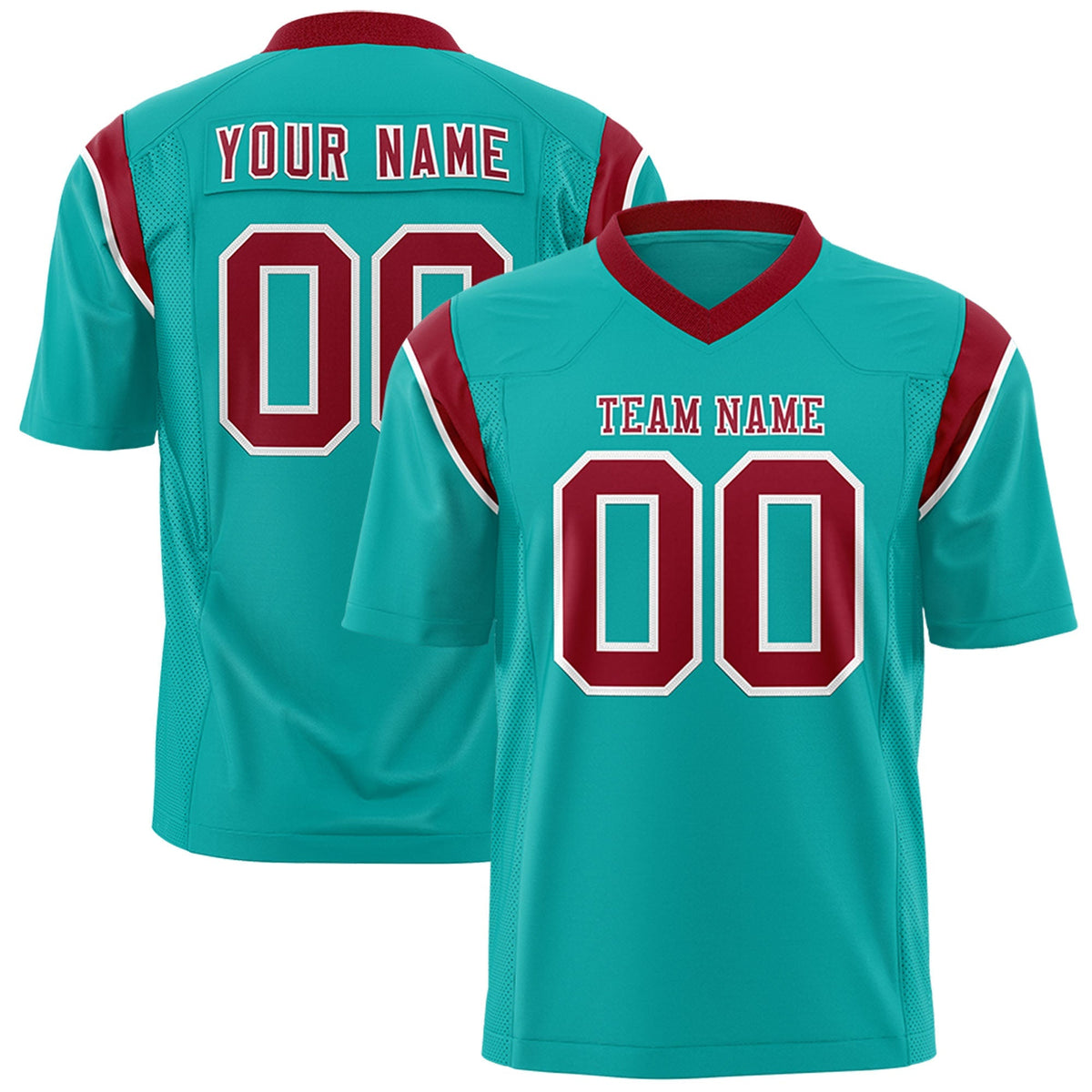 Custom Aqua Cardinal Personalized Shoulder Cut Two-Tone Authentic American Football Jersey