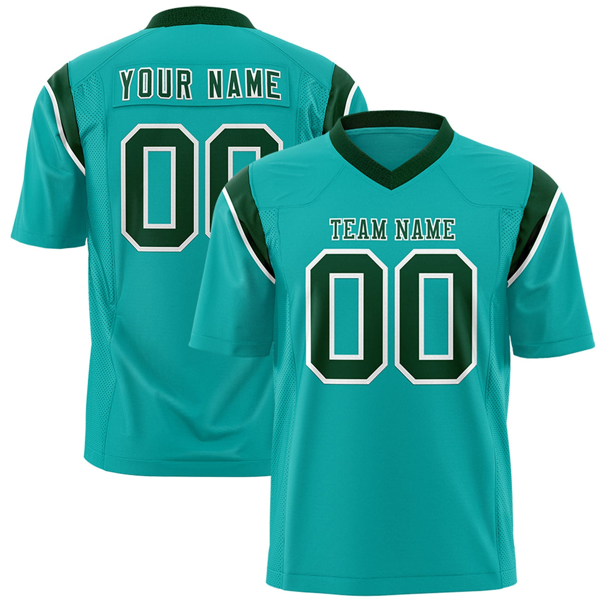 Custom Aqua Green Personalized Shoulder Cut Two-Tone Authentic American Football Jersey