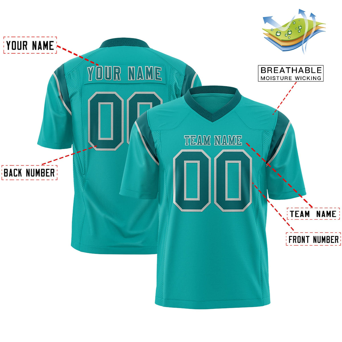 Custom Aqua Aqua Personalized Shoulder Cut Two-Tone Authentic American Football Jersey
