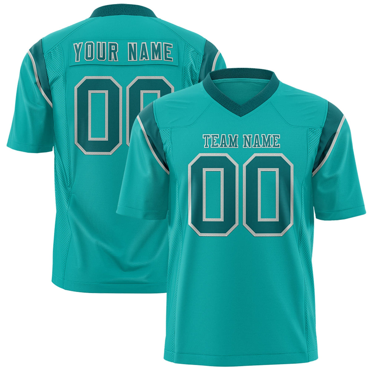 Custom Aqua Aqua Personalized Shoulder Cut Two-Tone Authentic American Football Jersey