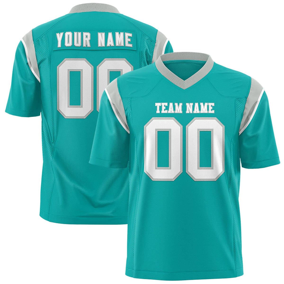 Custom Aqua White Personalized Shoulder Cut Two-Tone Authentic American Football Jersey