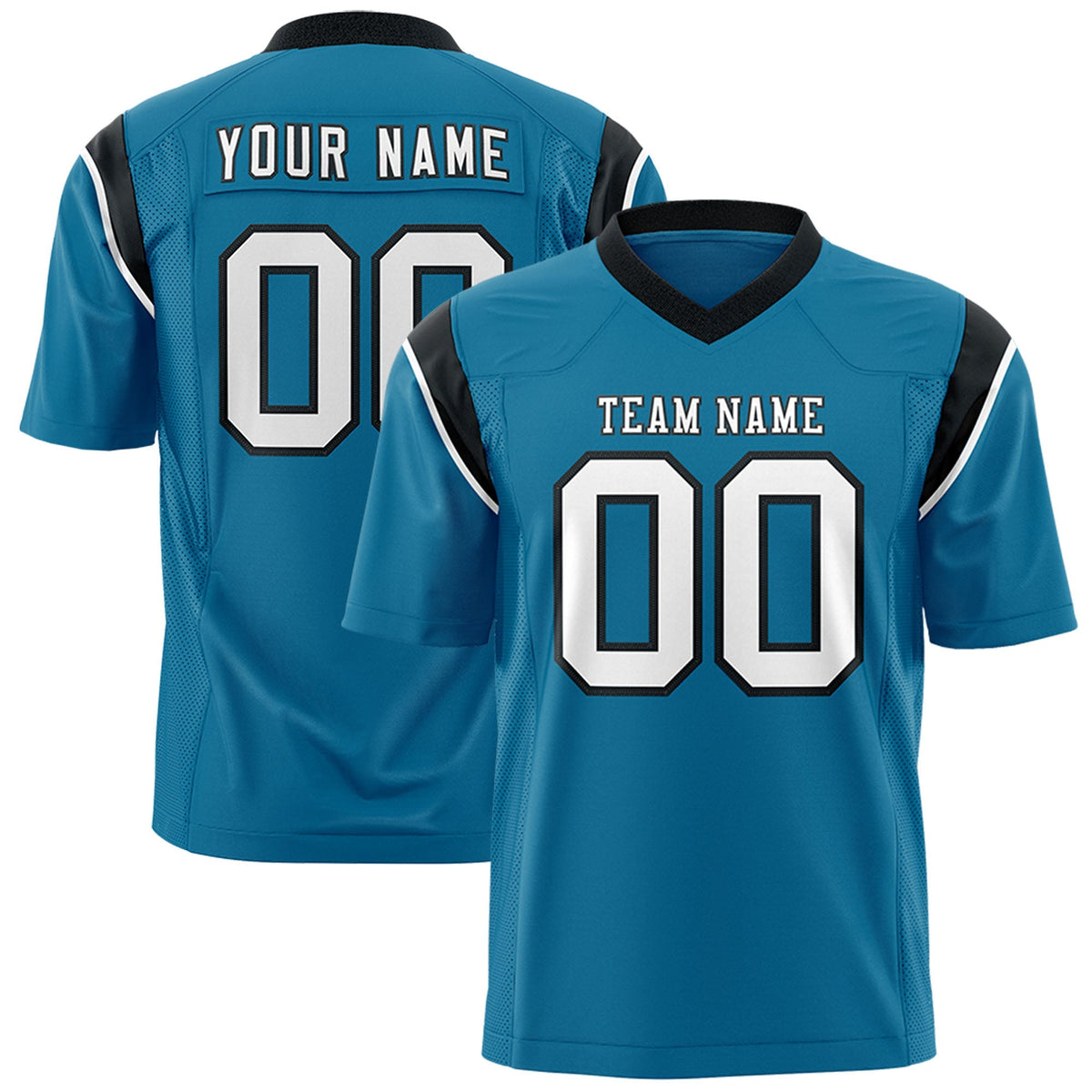 Custom Aqua Black Personalized Shoulder Cut Two-Tone Authentic American Football Jersey