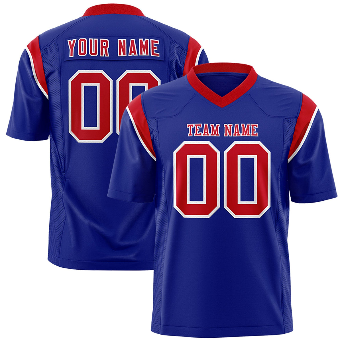 Custom Royal Red Personalized Shoulder Cut Two-Tone Authentic American Football Jersey
