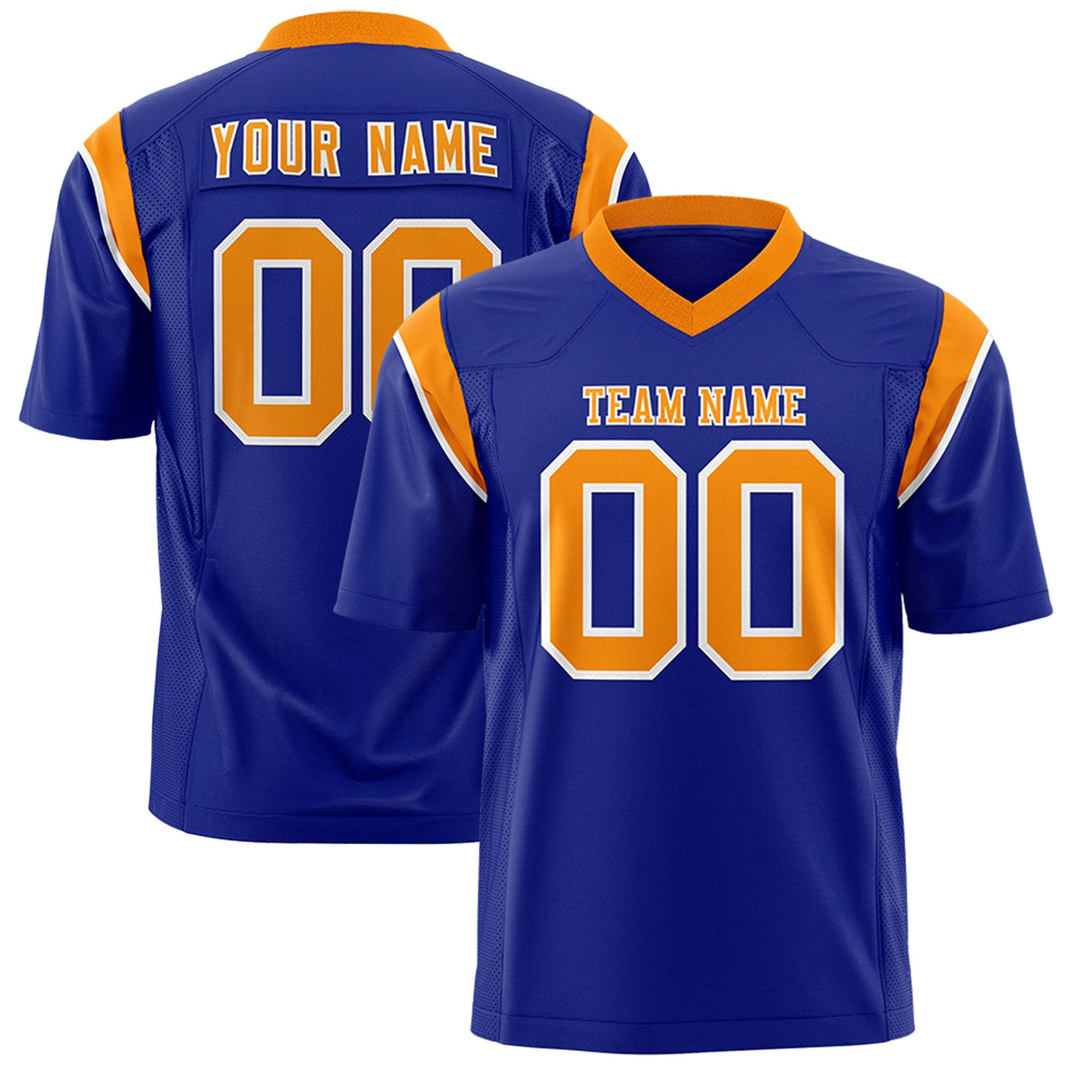 Custom Royal Orange Personalized Shoulder Cut Two-Tone Authentic American Football Jersey
