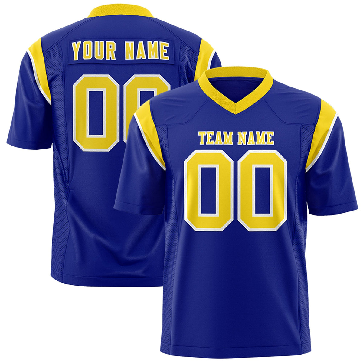 Custom Royal Gold Personalized Shoulder Cut Two-Tone Authentic American Football Jersey