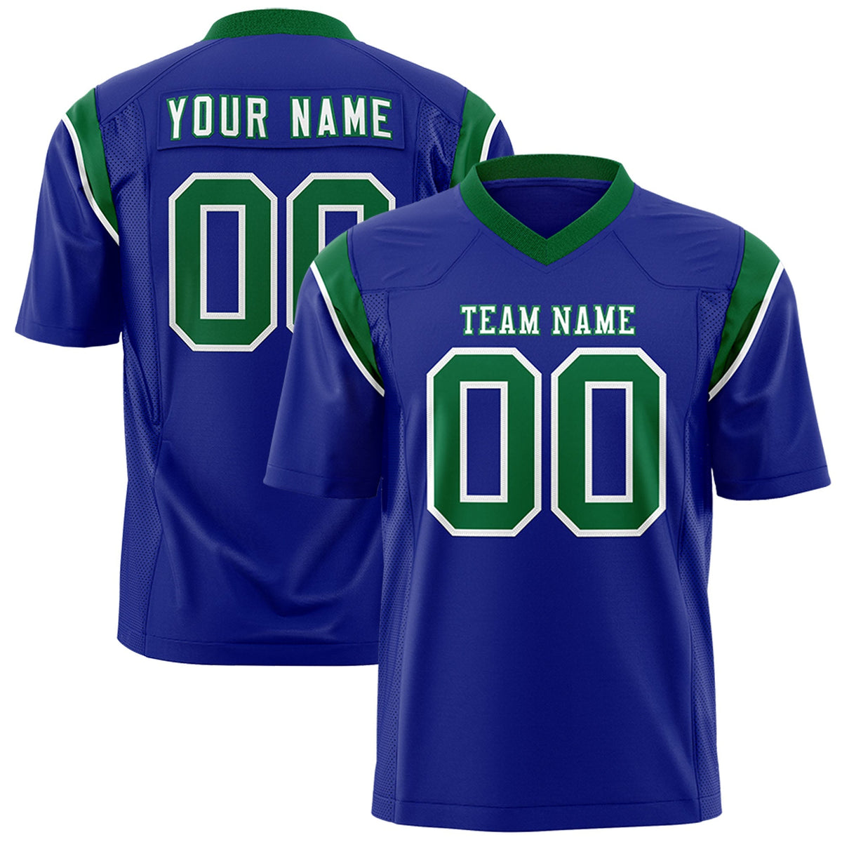 Custom Royal Kelly Green Personalized Shoulder Cut Two-Tone Authentic American Football Jersey