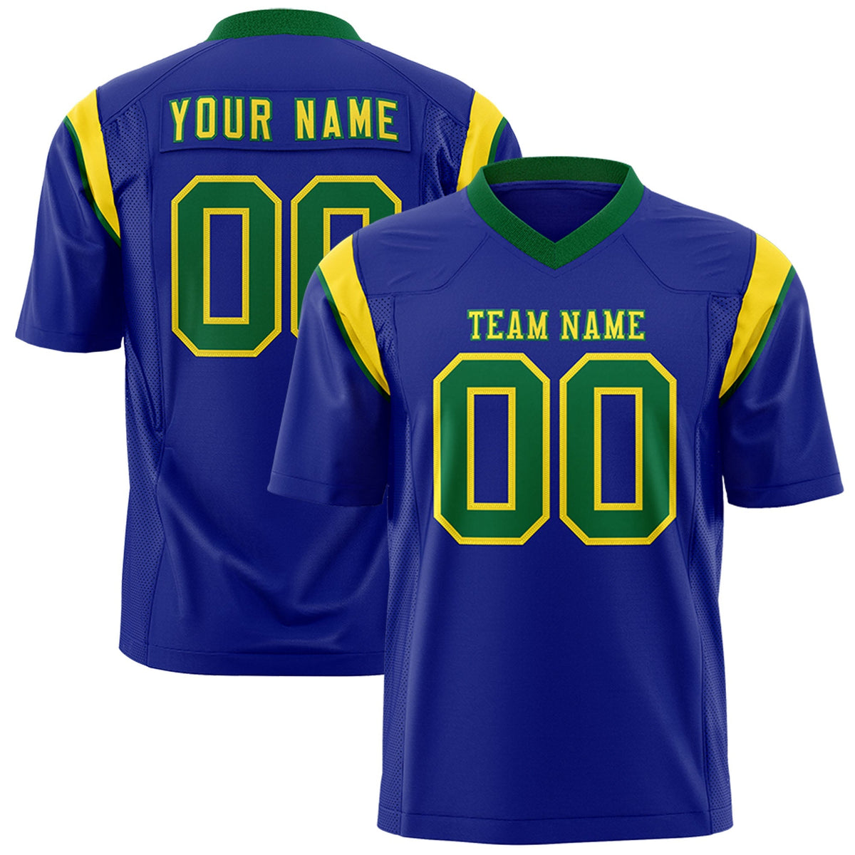 Custom Royal Kelly Green Personalized Shoulder Cut Two-Tone Authentic American Football Jersey
