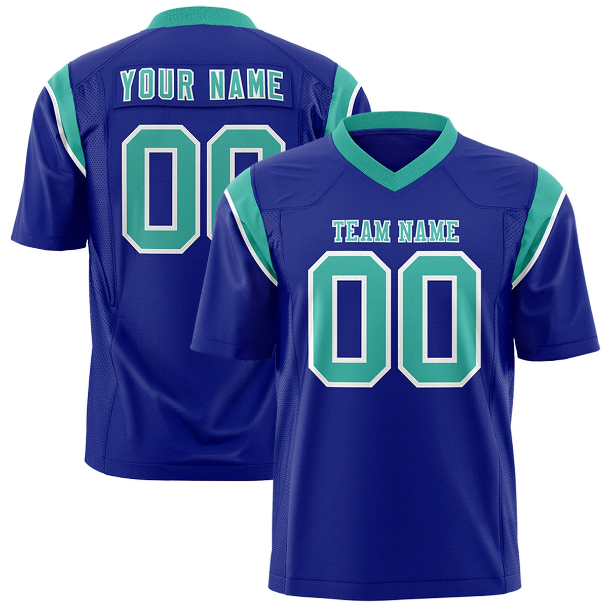 Custom Royal Aqua Personalized Shoulder Cut Two-Tone Authentic American Football Jersey