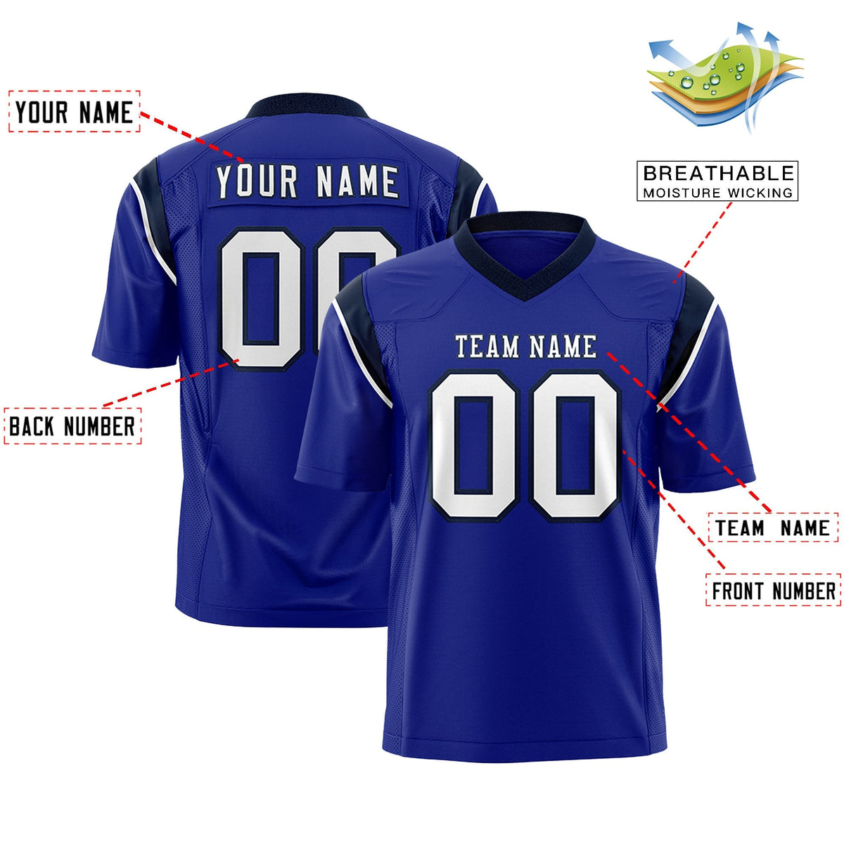 Custom Royal Black Personalized Shoulder Cut Two-Tone Authentic American Football Jersey