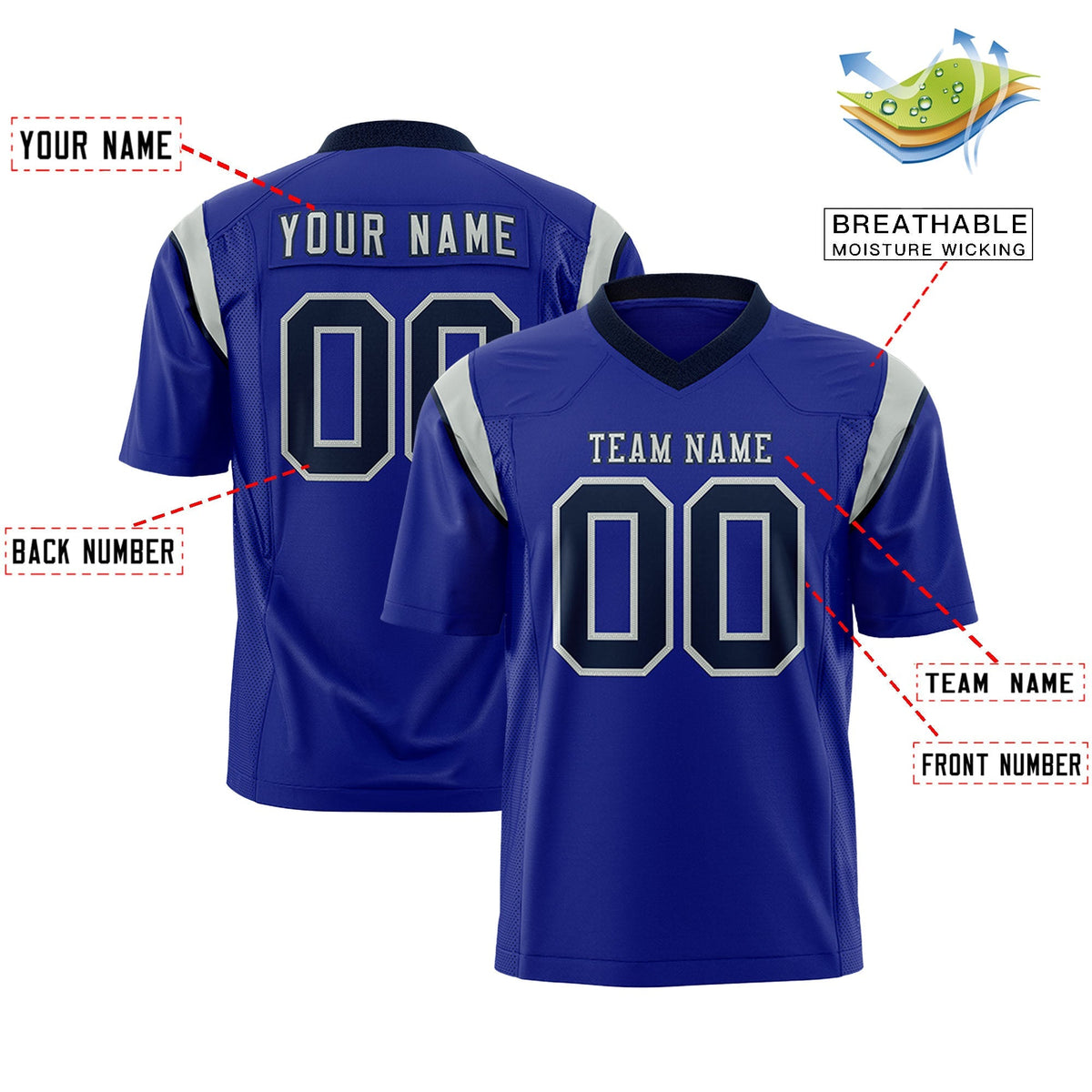 Custom Royal Black Personalized Shoulder Cut Two-Tone Authentic American Football Jersey