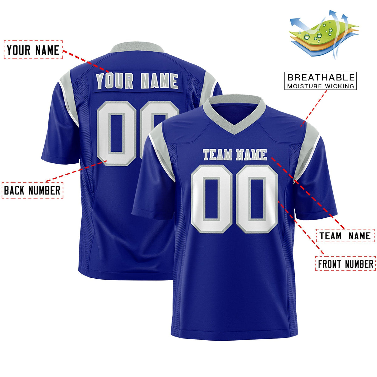 Custom Royal White Personalized Shoulder Cut Two-Tone Authentic American Football Jersey