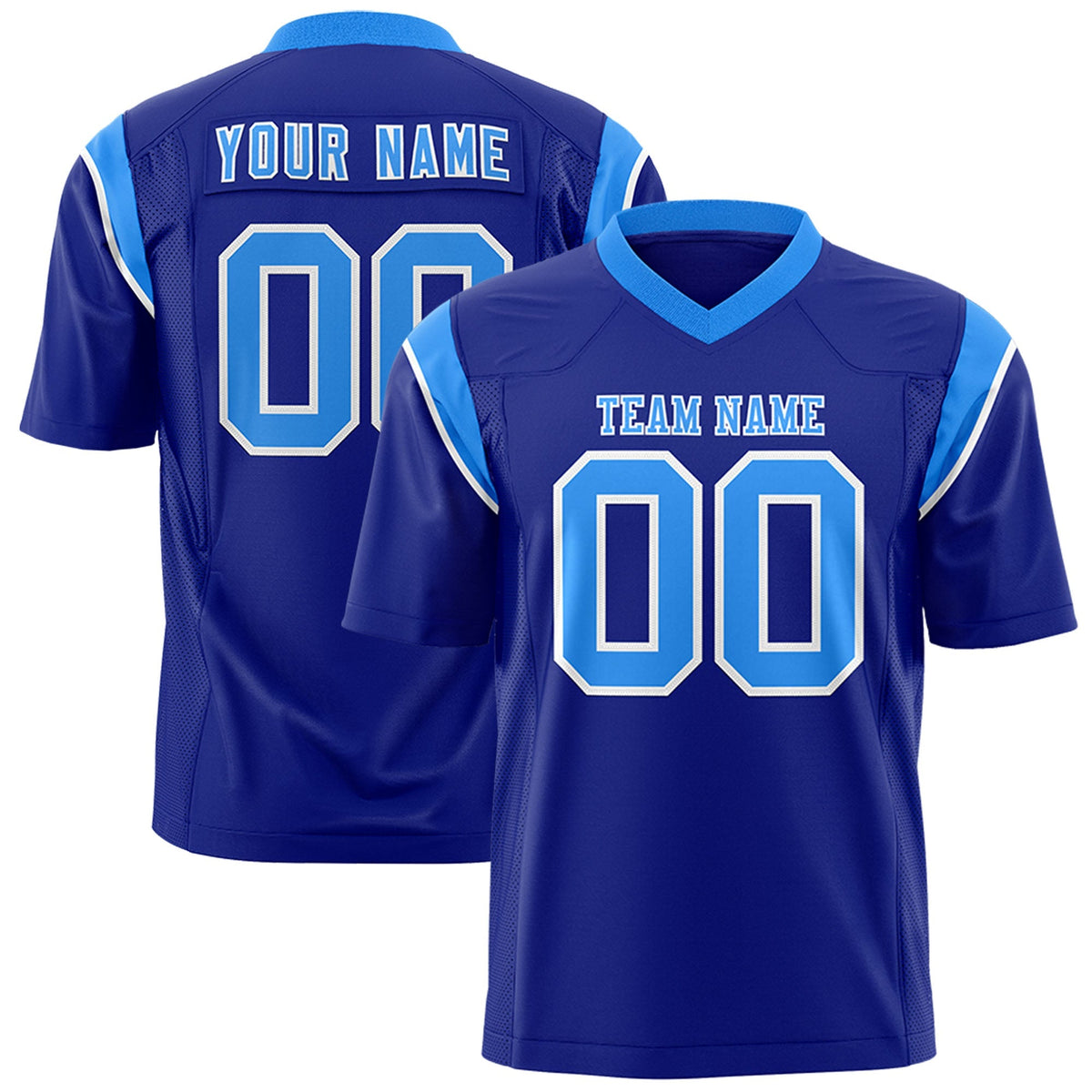 Custom Royal Light Blue Personalized Shoulder Cut Two-Tone Authentic American Football Jersey