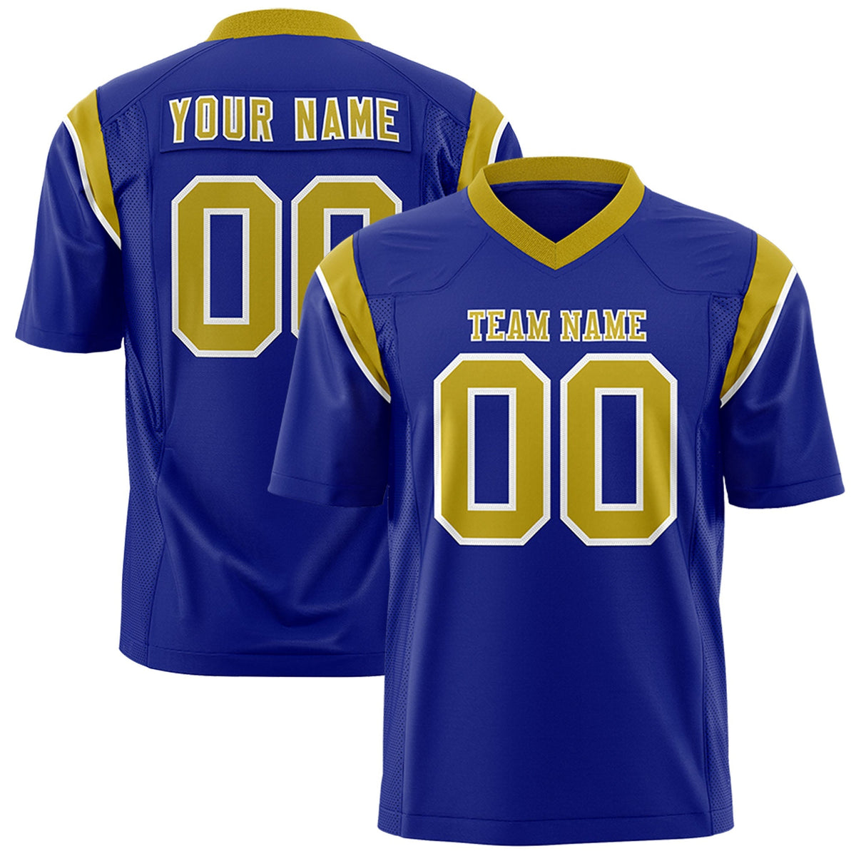Custom Royal Old Gold Personalized Shoulder Cut Two-Tone Authentic American Football Jersey