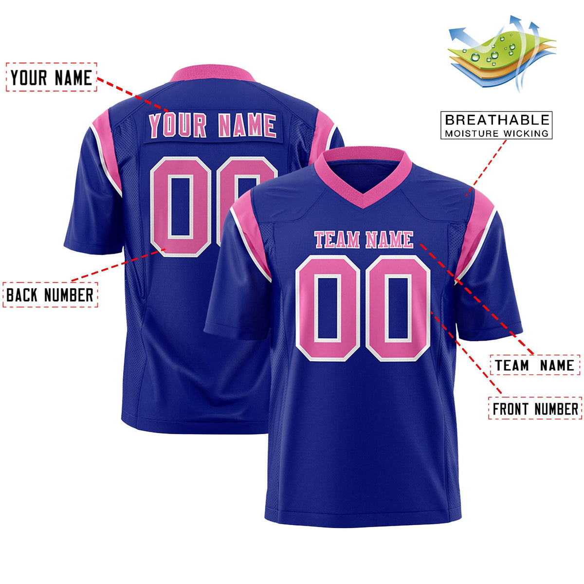 Custom Royal Pink Personalized Shoulder Cut Two-Tone Authentic American Football Jersey
