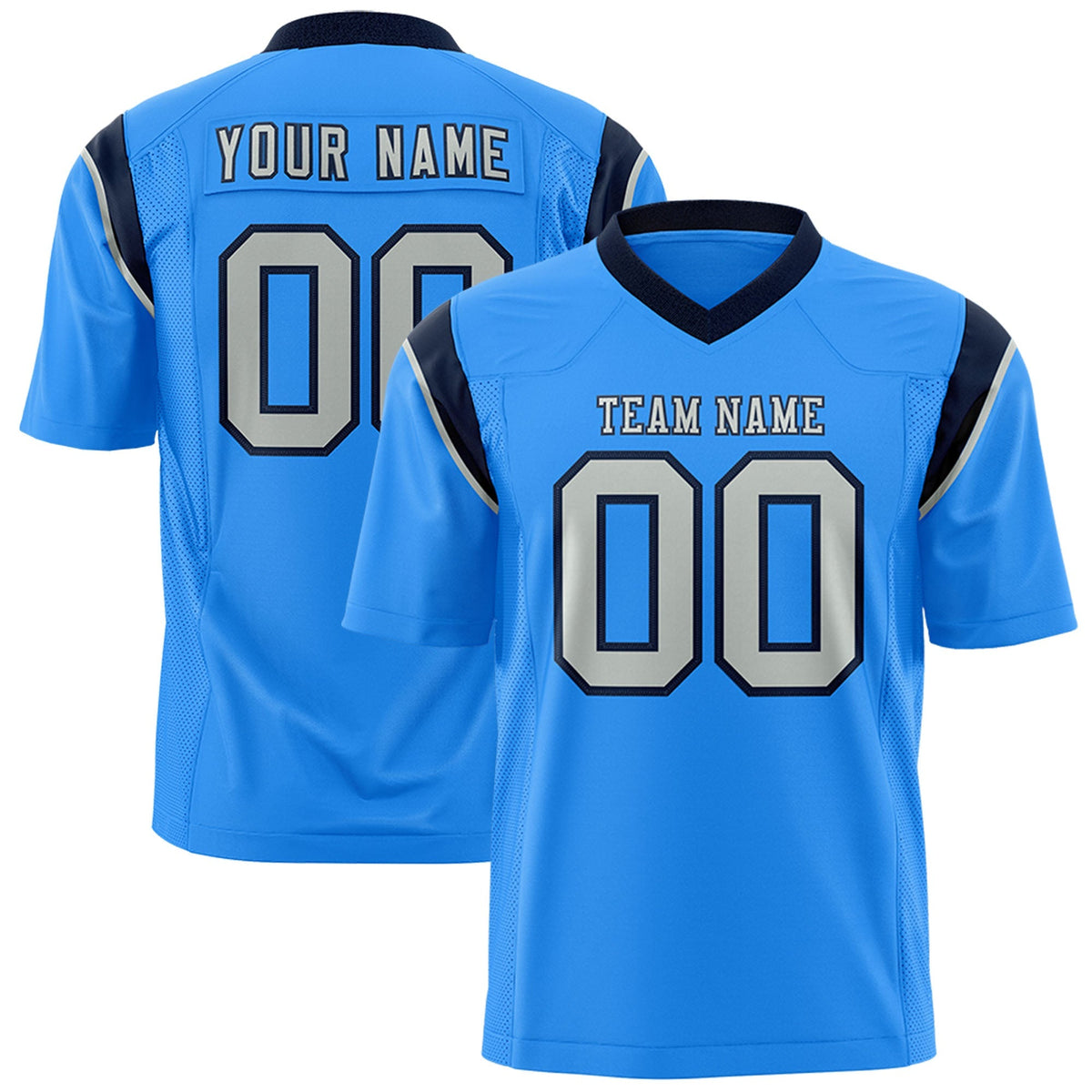 Custom Powder Blue Gray Personalized Shoulder Cut Two-Tone Authentic American Football Jersey
