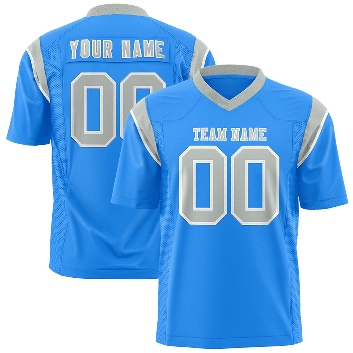 Custom Powder Blue Gray Personalized Shoulder Cut Two-Tone Authentic American Football Jersey