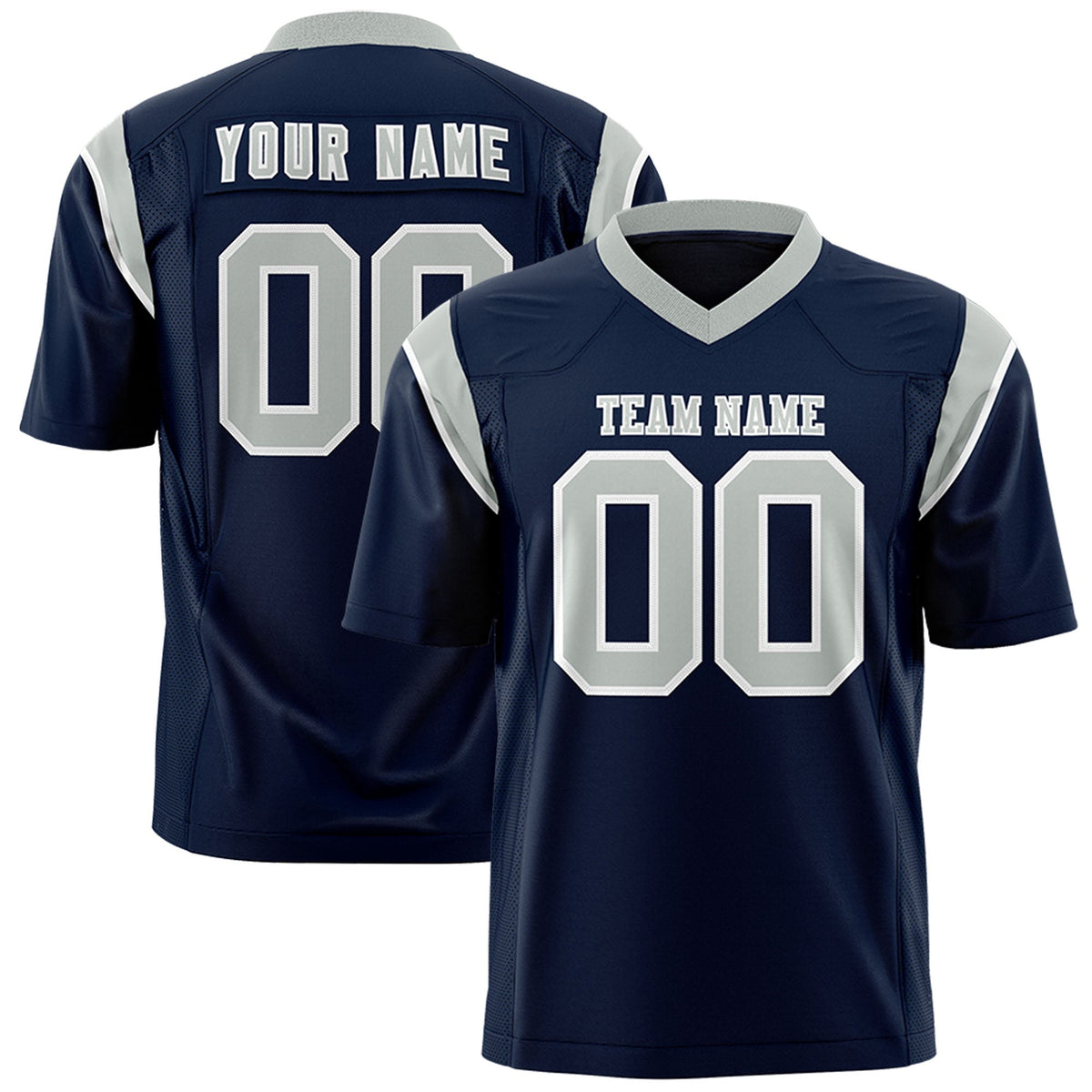 Custom Navy Gray Personalized Shoulder Cut Two-Tone Authentic American Football Jersey