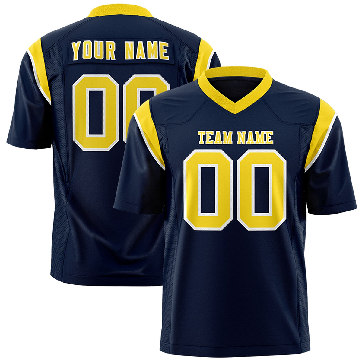 Custom Navy Gold Personalized Shoulder Cut Two-Tone Authentic American Football Jersey