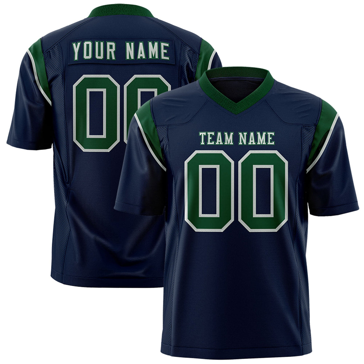 Custom Navy Green Personalized Shoulder Cut Two-Tone Authentic American Football Jersey