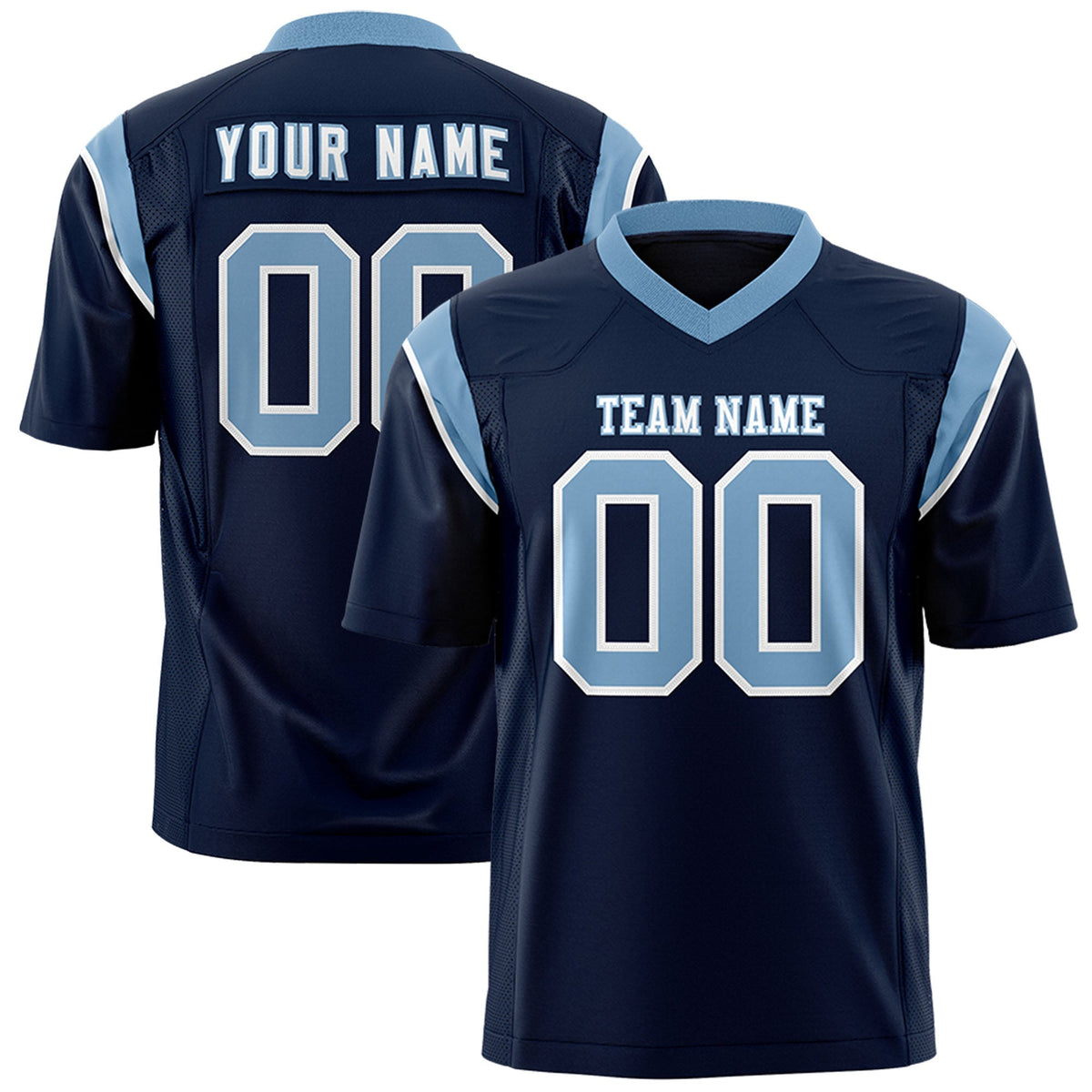 Custom Navy Powder Blue Personalized Shoulder Cut Two-Tone Authentic American Football Jersey