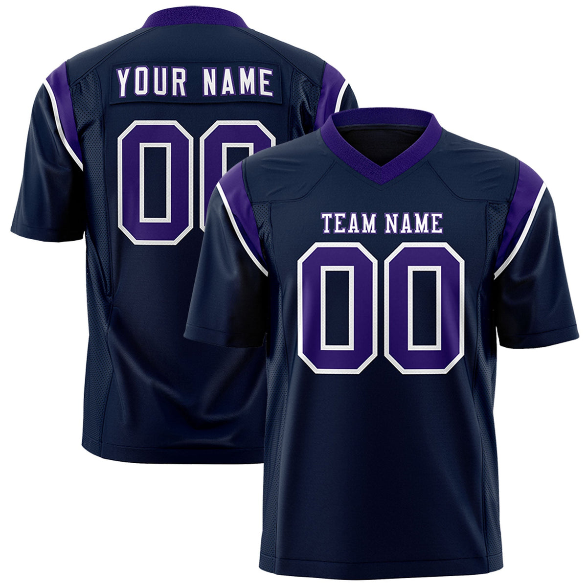 Custom Navy Purple Personalized Shoulder Cut Two-Tone Authentic American Football Jersey