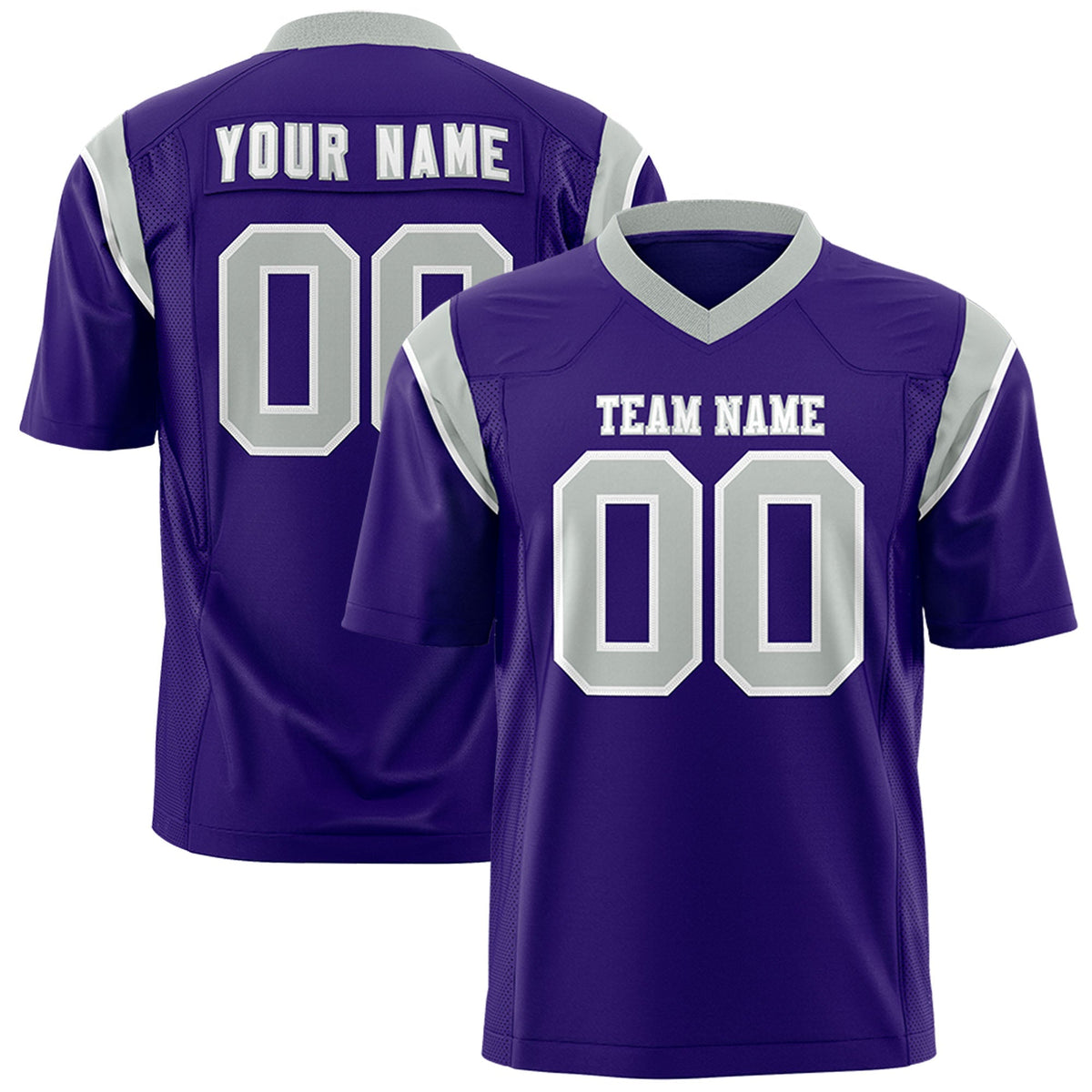 Custom Purple Gray Personalized Shoulder Cut Two-Tone Authentic American Football Jersey