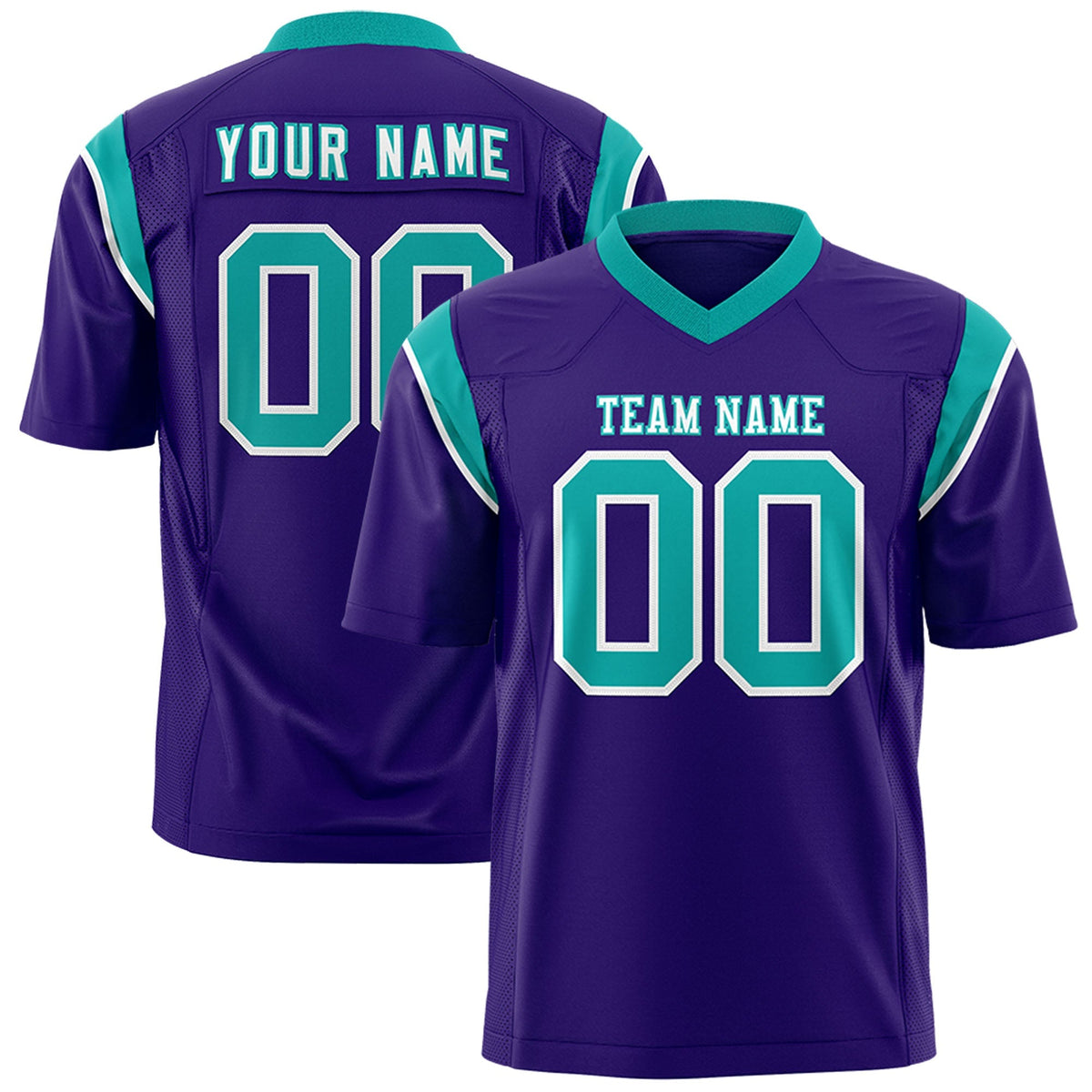 Custom Purple Aqua Personalized Shoulder Cut Two-Tone Authentic American Football Jersey