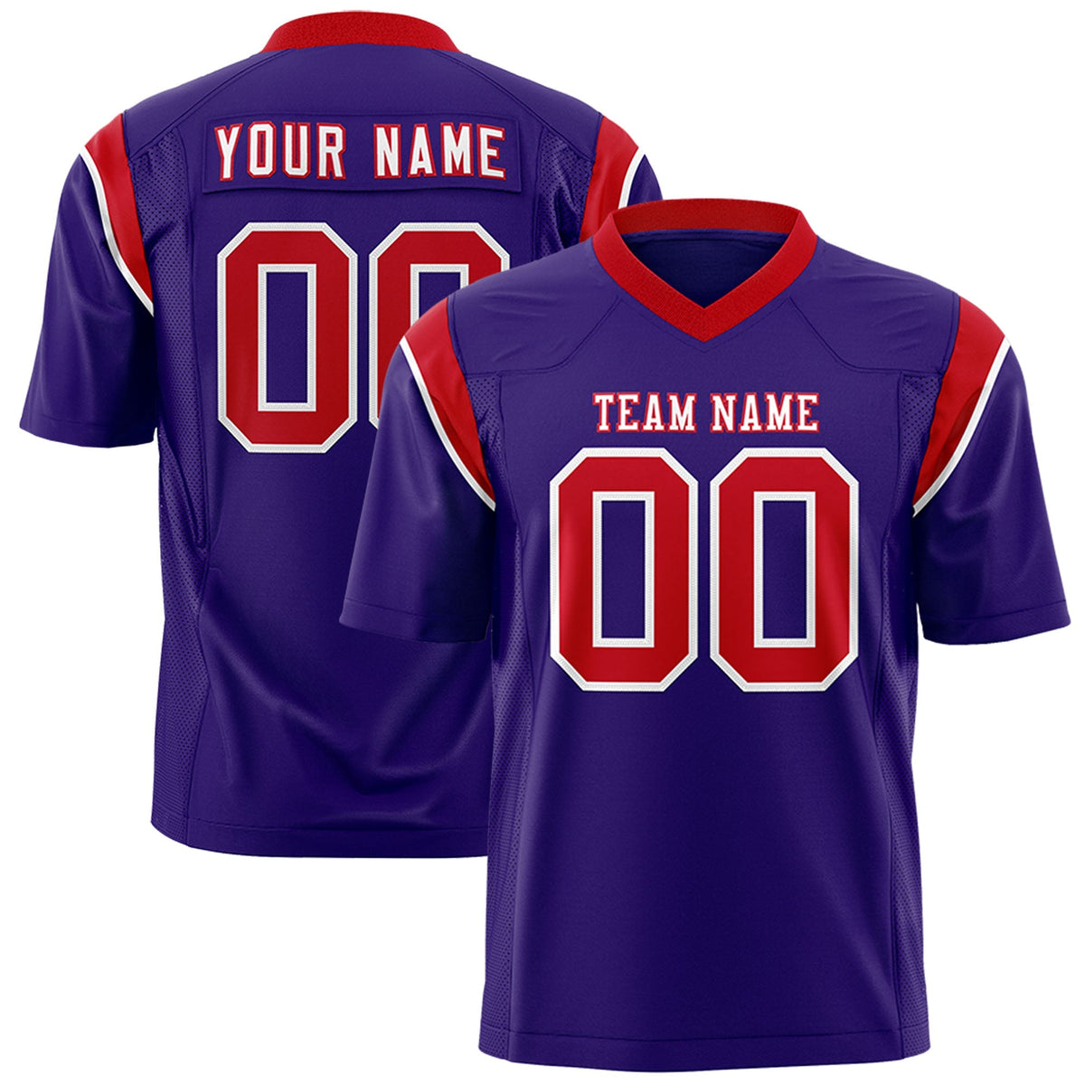 Custom Purple Red Personalized Shoulder Cut Two-Tone Authentic American Football Jersey