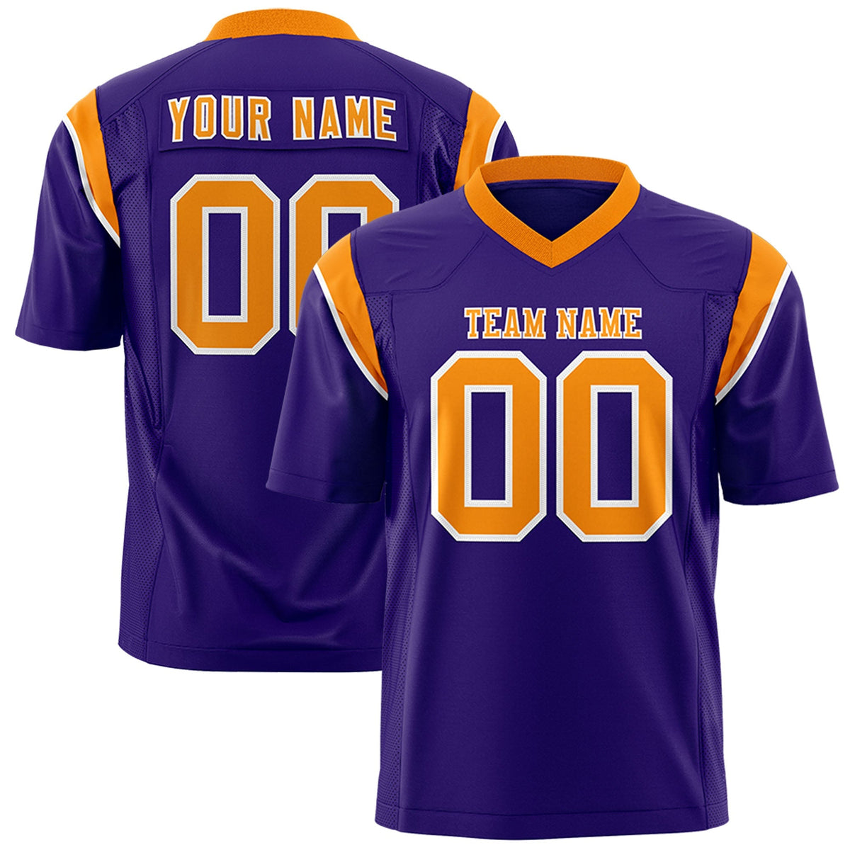 Custom Purple Gold Orange Personalized Shoulder Cut Two-Tone Authentic American Football Jersey