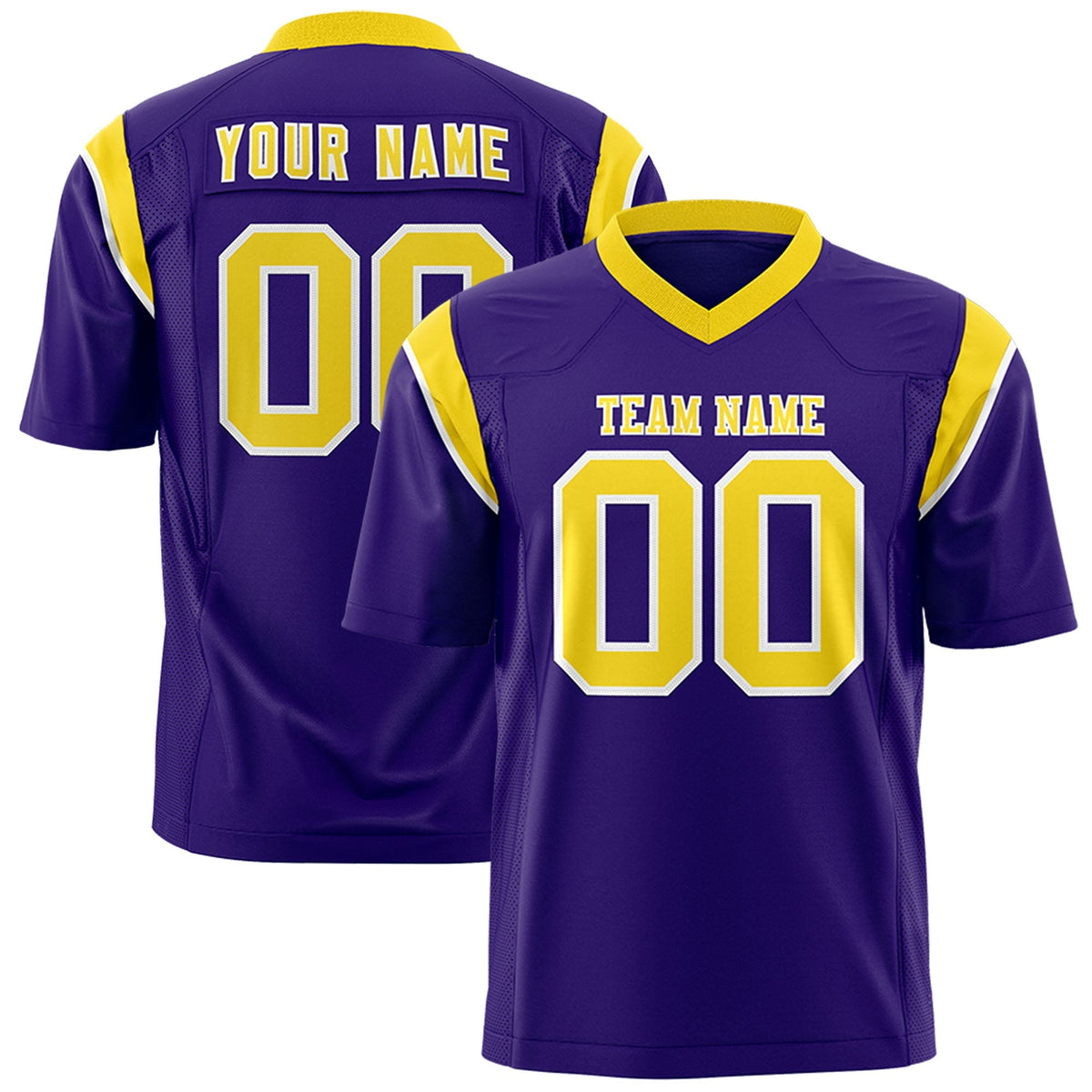 Custom Purple Gold Personalized Shoulder Cut Two-Tone Authentic American Football Jersey