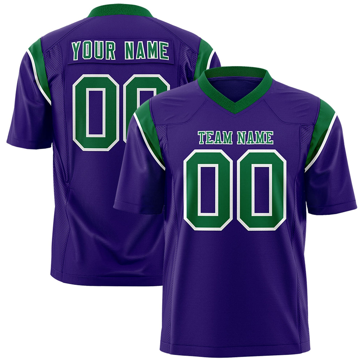 Custom Purple Kelly Green Personalized Shoulder Cut Two-Tone Authentic American Football Jersey