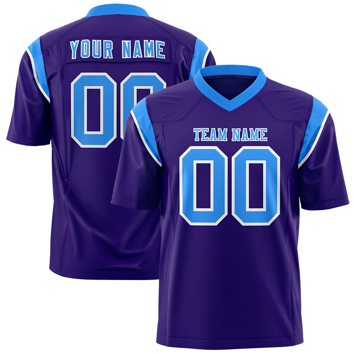 Custom Purple Light Blue Personalized Shoulder Cut Two-Tone Authentic American Football Jersey