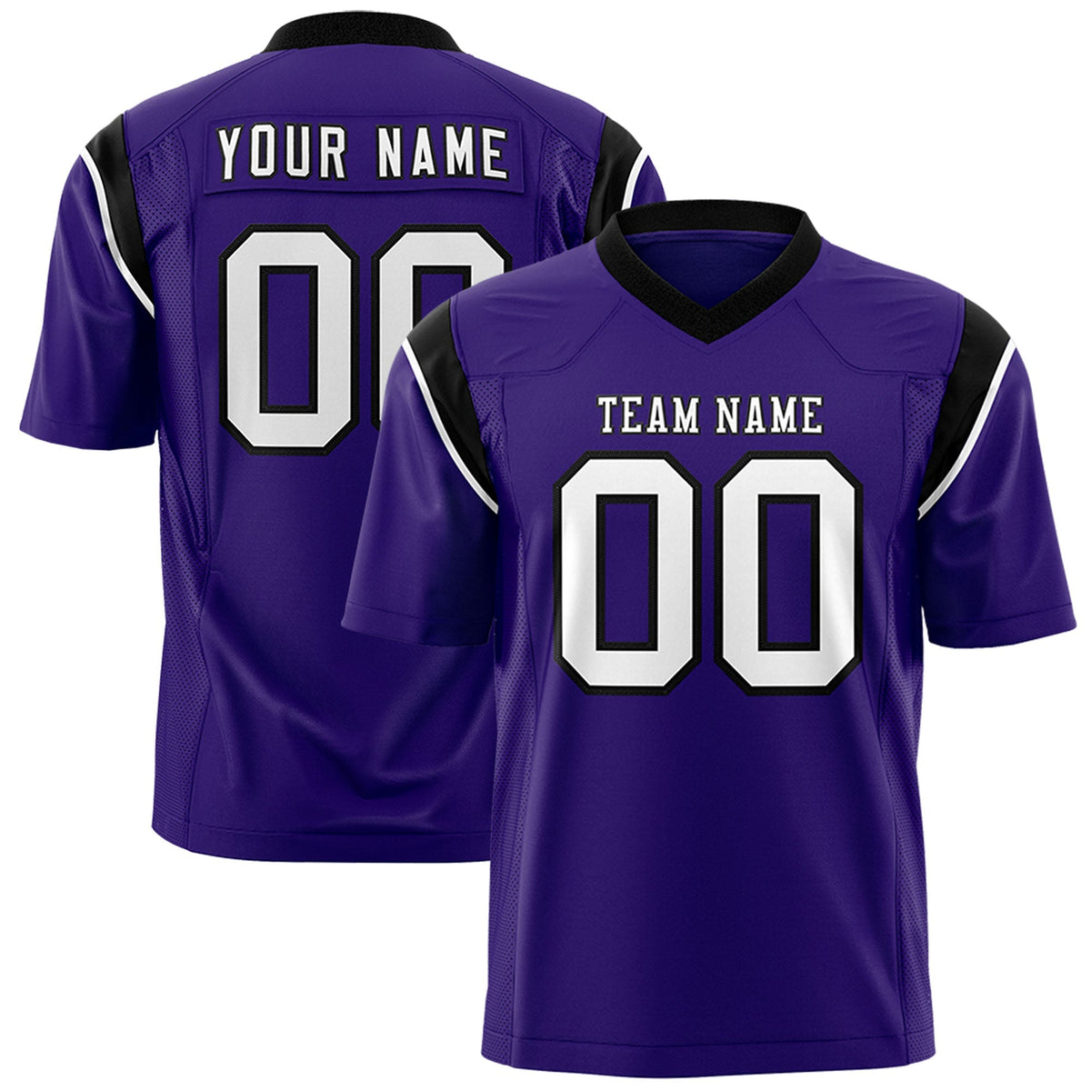 Custom Purple Black Personalized Shoulder Cut Two-Tone Authentic American Football Jersey