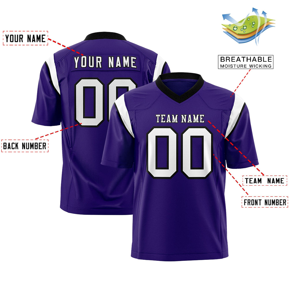 Custom Purple White Personalized Shoulder Cut Two-Tone Authentic American Football Jersey