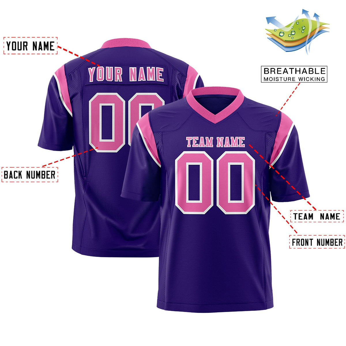 Custom Purple Pink Personalized Shoulder Cut Two-Tone Authentic American Football Jersey