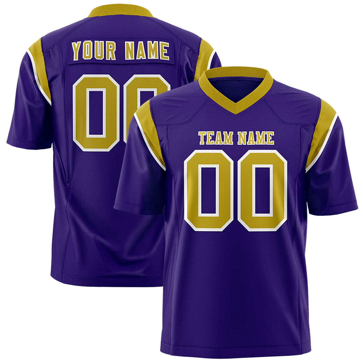 Custom Purple Old Gold Personalized Shoulder Cut Two-Tone Authentic American Football Jersey