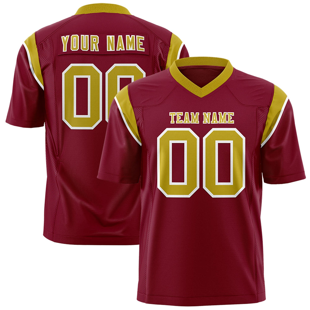 Custom Cardinal Old Gold Personalized Shoulder Cut Two-Tone Authentic American Football Jersey