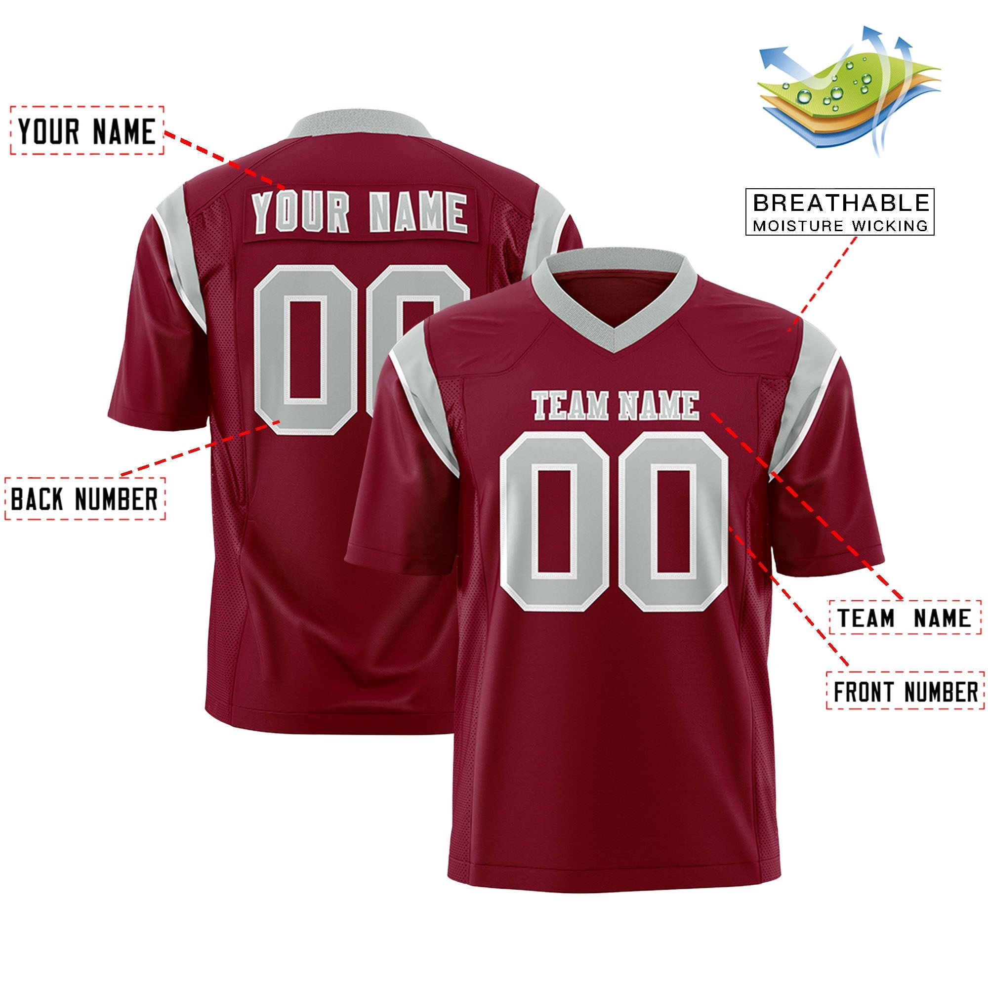 Custom Cardinal Gray Personalized Shoulder Cut Two-Tone Authentic American Football Jersey