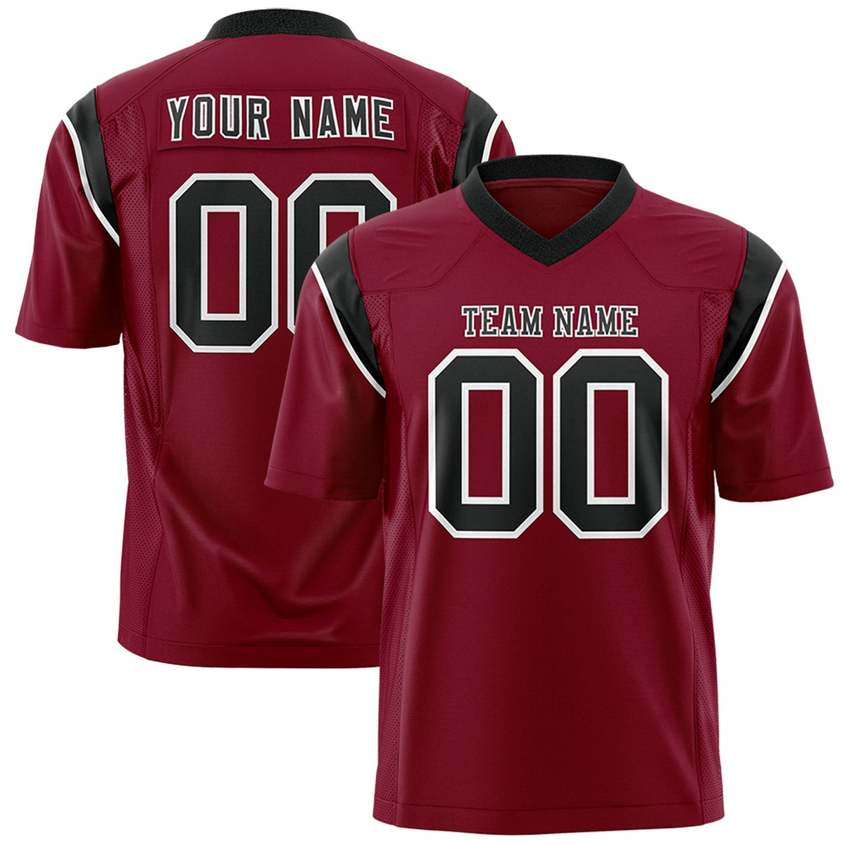 Custom Cardinal Black Personalized Shoulder Cut Two-Tone Authentic American Football Jersey
