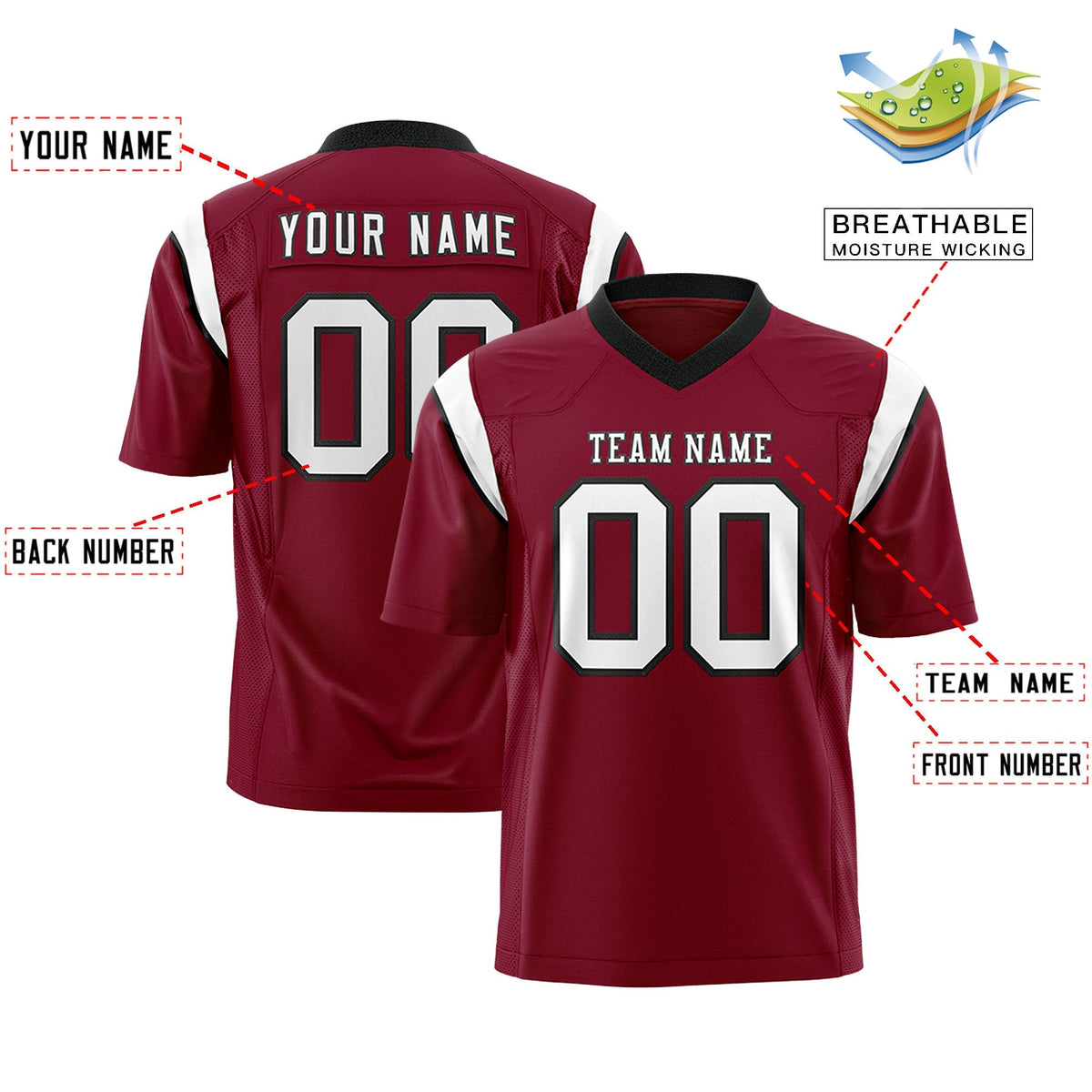 Custom Cardinal White Personalized Shoulder Cut Two-Tone Authentic American Football Jersey