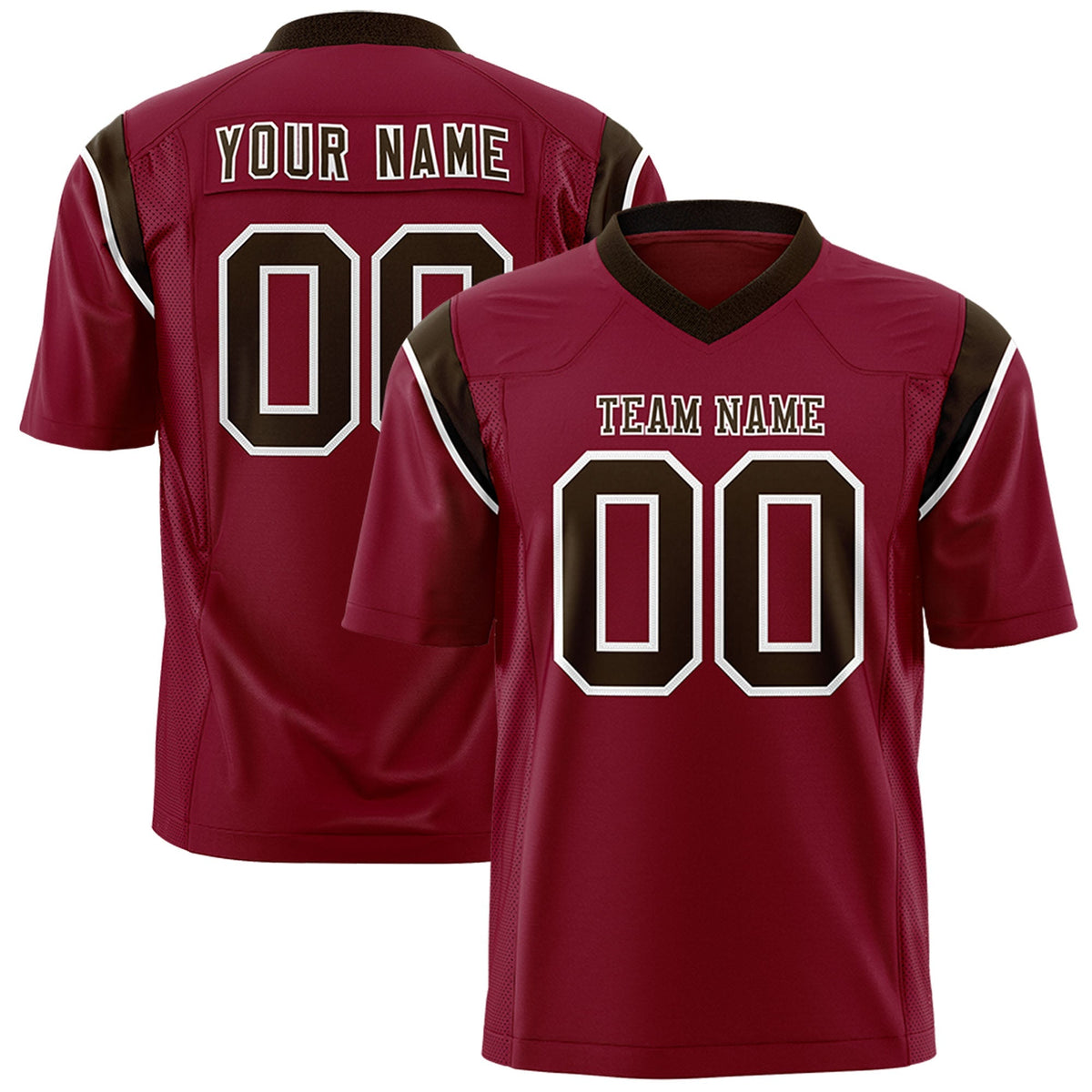 Custom Cardinal Brown Personalized Shoulder Cut Two-Tone Authentic American Football Jersey