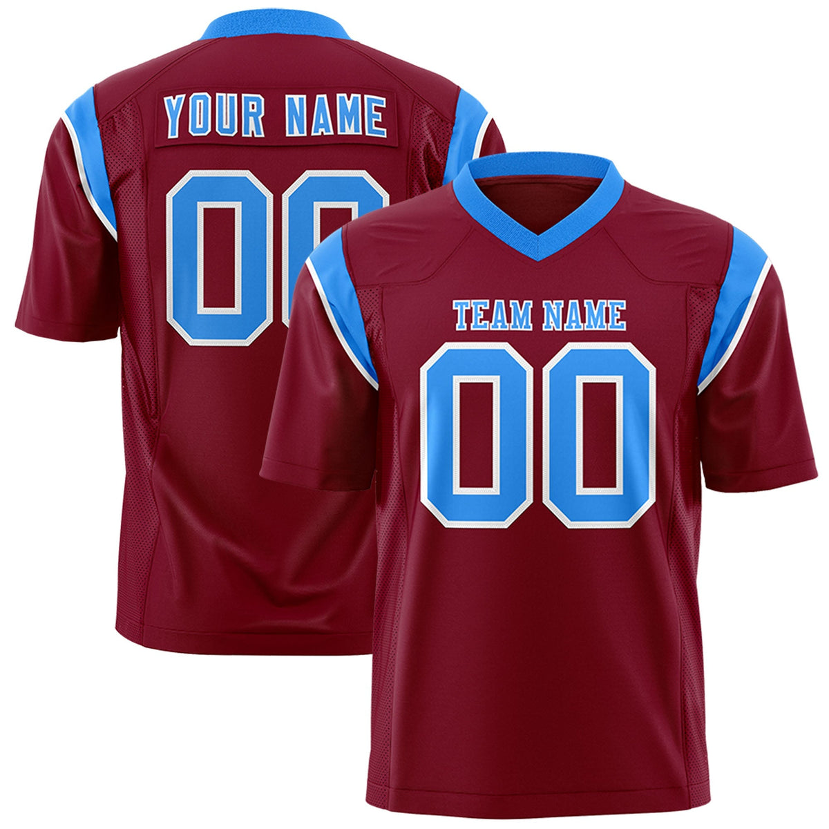 Custom Cardinal Light Blue Personalized Shoulder Cut Two-Tone Authentic American Football Jersey