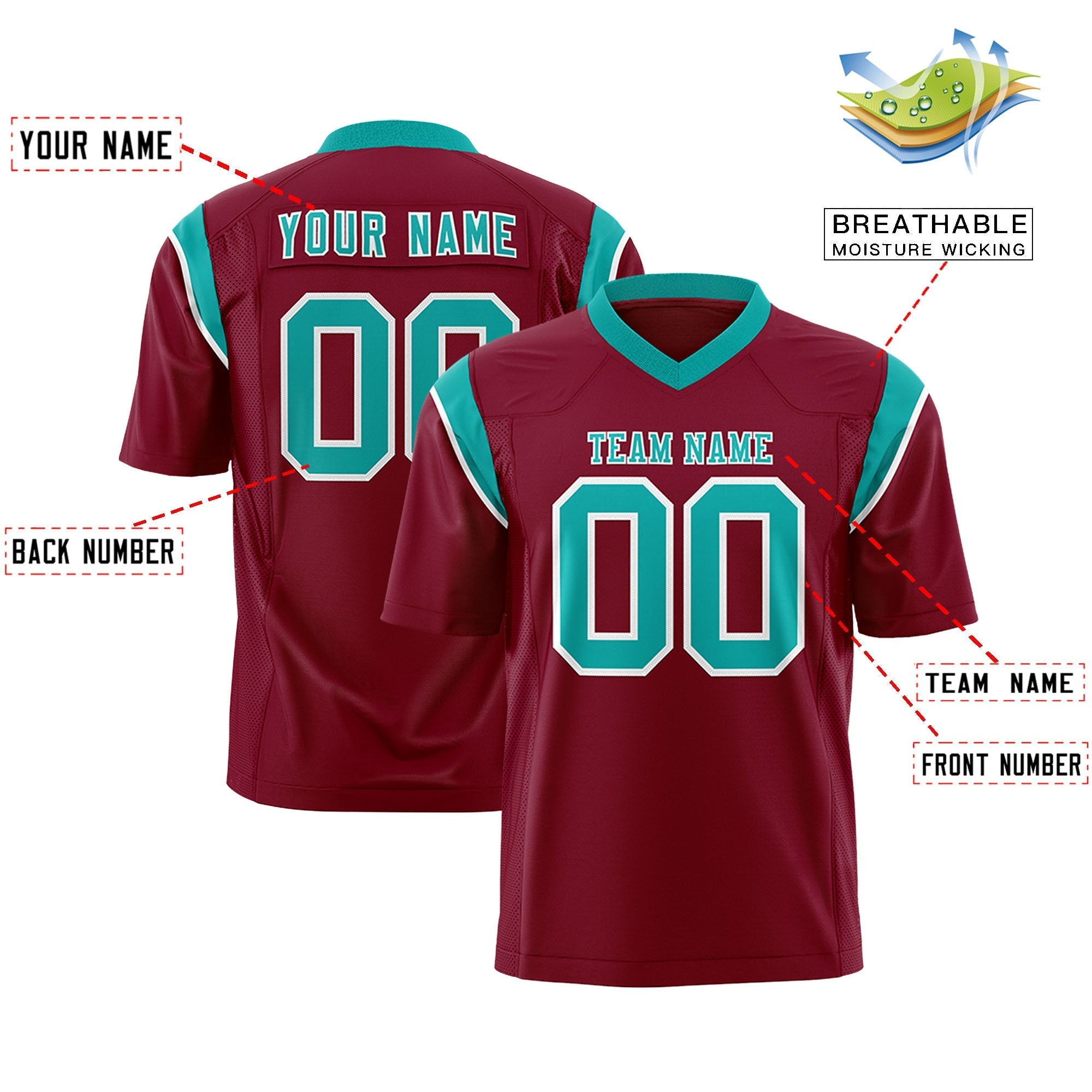 Custom Cardinal Bright Green Personalized Shoulder Cut Two-Tone Authentic American Football Jersey
