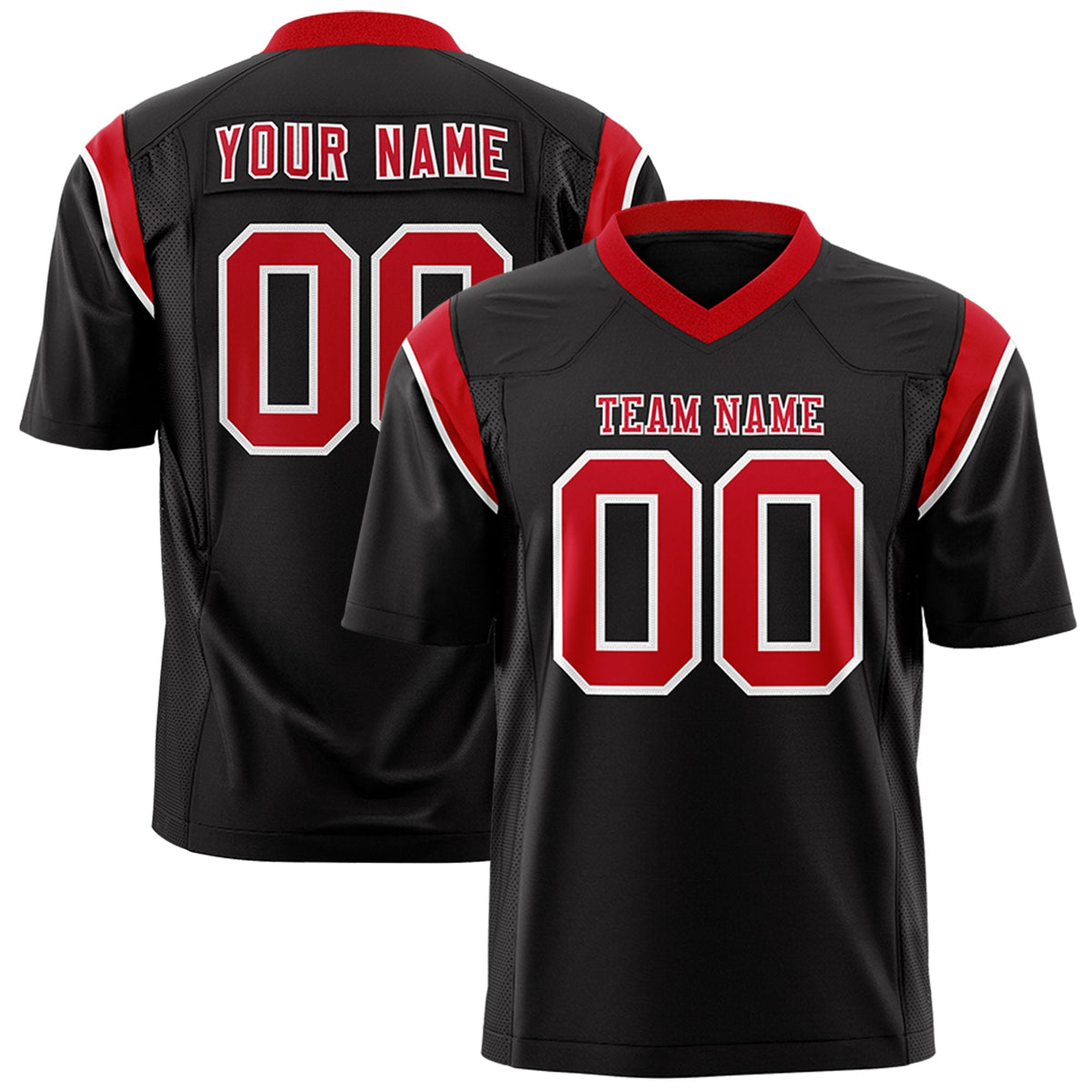 Custom Black Red Personalized Shoulder Cut Two-Tone Authentic American Football Jersey