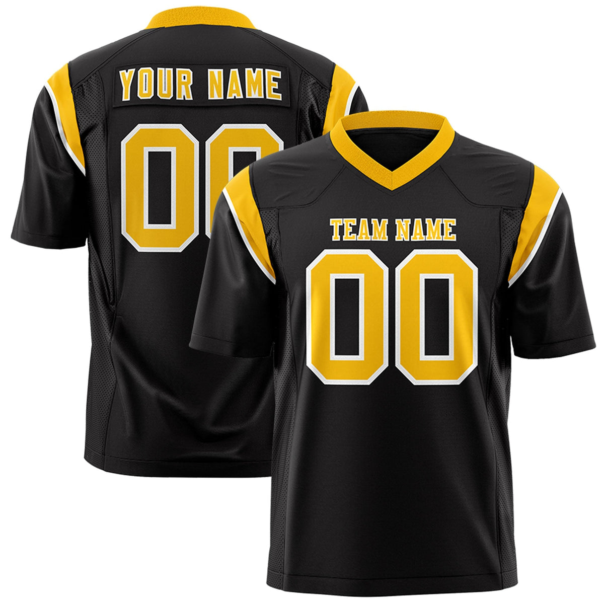 Custom Black Yellow Personalized Shoulder Cut Two-Tone Authentic American Football Jersey