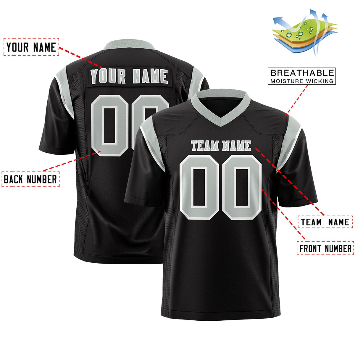 Custom Black Gray Personalized Shoulder Cut Two-Tone Authentic American Football Jersey