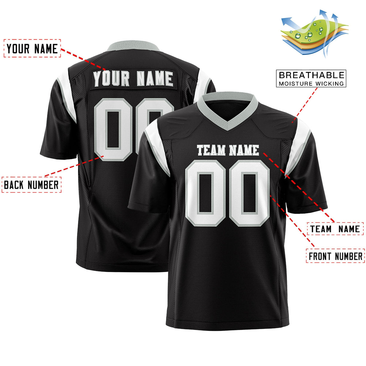 Custom Black White Personalized Shoulder Cut Two-Tone Authentic American Football Jersey