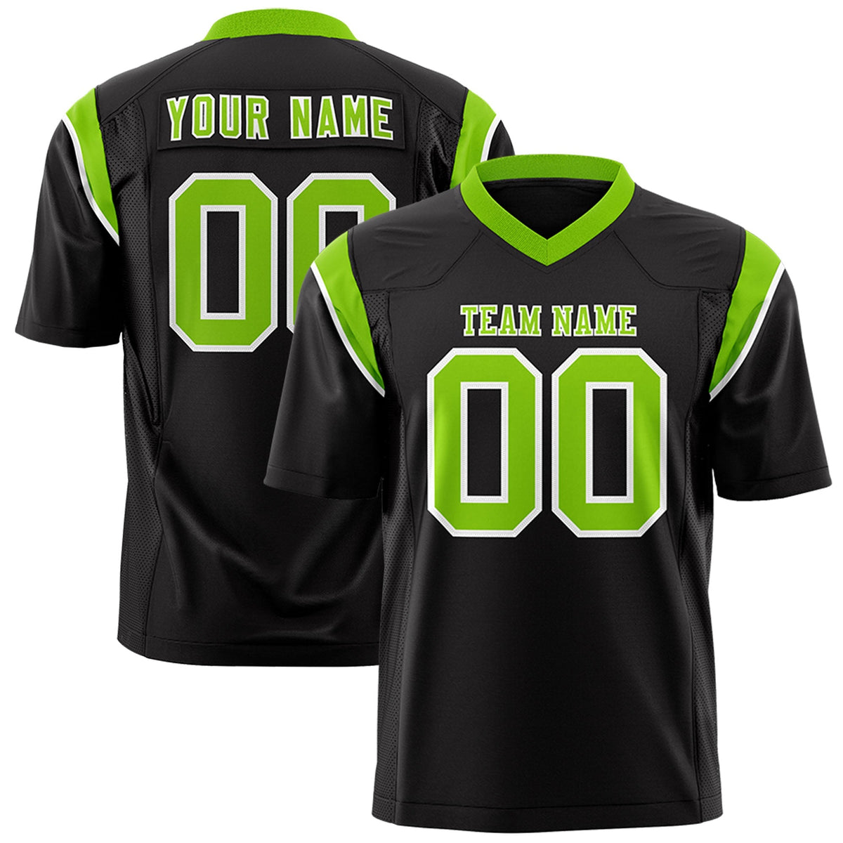 Custom Black Neon Green Personalized Shoulder Cut Two-Tone Authentic American Football Jersey